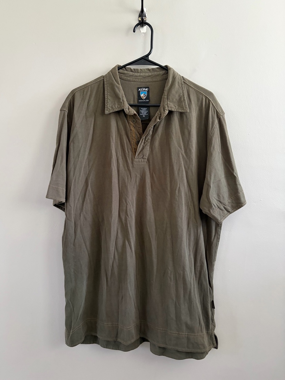Kuhl Men's Collared Shirt Cotton Size‎ XL Army Green Embroidery Detail
